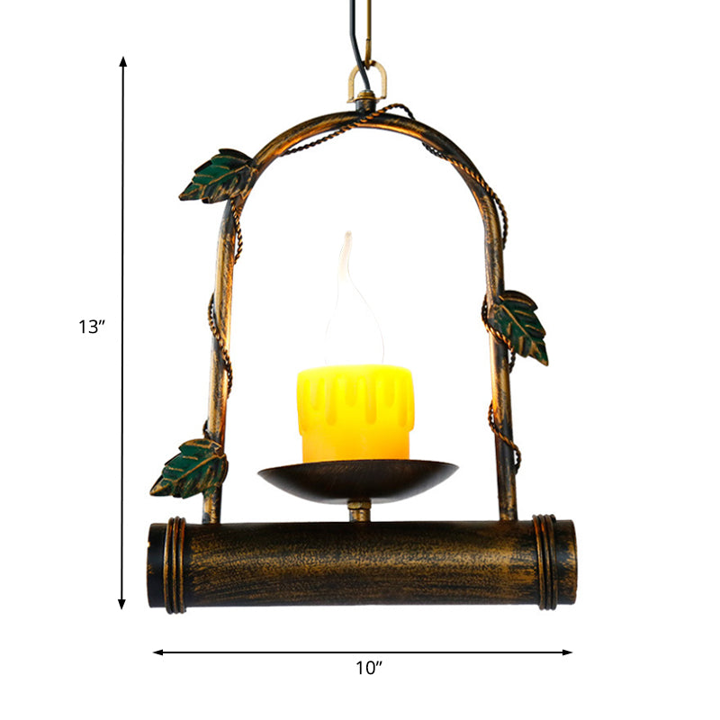 Aged Brass Arched Ceiling Pendant Light Candle Rustic Lodge Metal Suspension Lamp Clearhalo 'Ceiling Lights' 'Pendant Lights' 'Pendants' Lighting' 140301