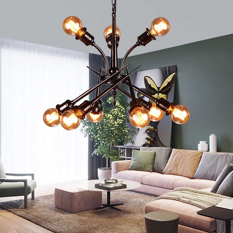 Sputnik Bedroom Hanging Ceiling Light Loft Style Metallic Multi Light Rust Finish Pendant Light Rust Clearhalo 'Cast Iron' 'Ceiling Lights' 'Chandeliers' 'Industrial Chandeliers' 'Industrial' 'Metal' 'Middle Century Chandeliers' 'Rustic Chandeliers' 'Tiffany' Lighting' 140378