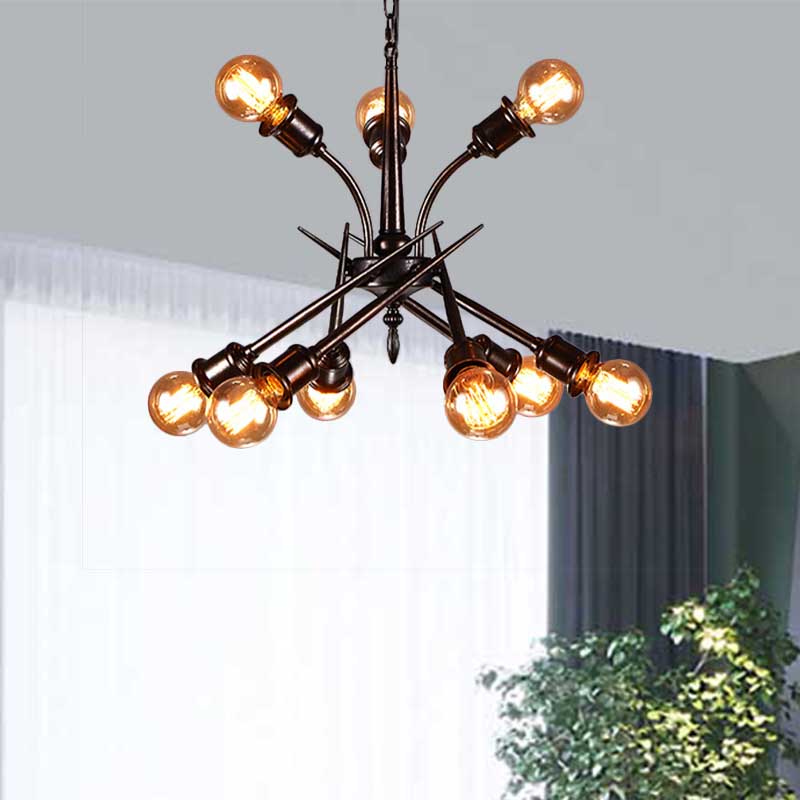 Sputnik Bedroom Hanging Ceiling Light Loft Style Metallic Multi Light Rust Finish Pendant Light Clearhalo 'Cast Iron' 'Ceiling Lights' 'Chandeliers' 'Industrial Chandeliers' 'Industrial' 'Metal' 'Middle Century Chandeliers' 'Rustic Chandeliers' 'Tiffany' Lighting' 140379