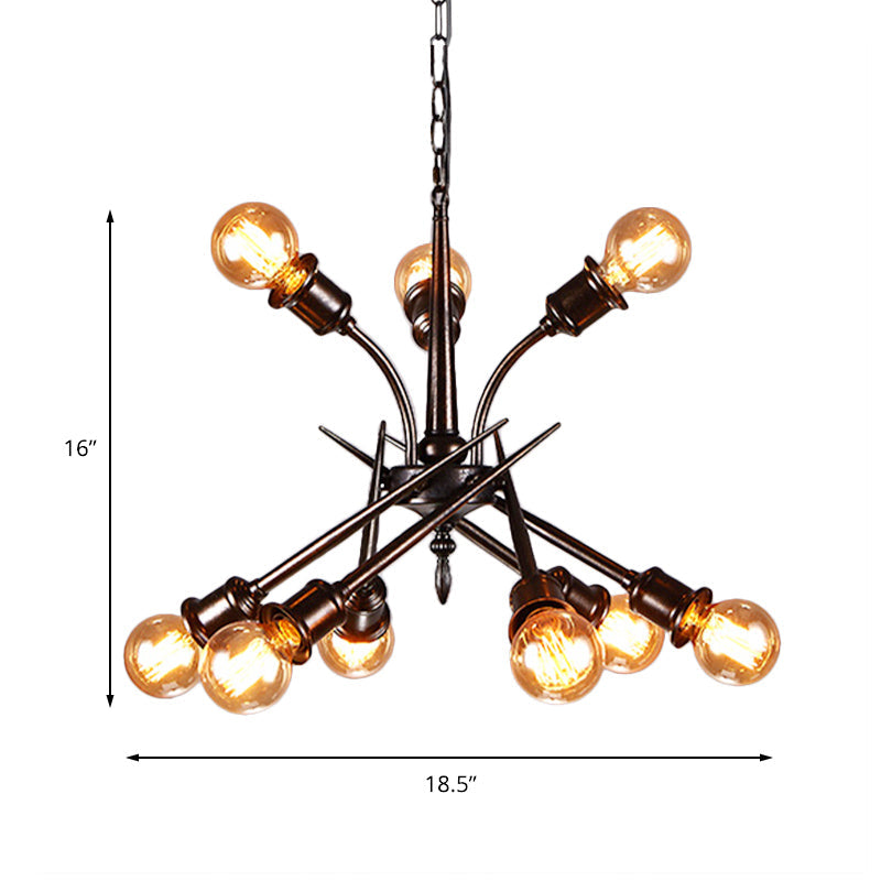 Sputnik Bedroom Hanging Ceiling Light Loft Style Metallic Multi Light Rust Finish Pendant Light Clearhalo 'Cast Iron' 'Ceiling Lights' 'Chandeliers' 'Industrial Chandeliers' 'Industrial' 'Metal' 'Middle Century Chandeliers' 'Rustic Chandeliers' 'Tiffany' Lighting' 140381