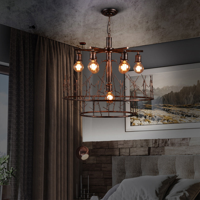 Sputnik Chandelier Lamp Open Bulb Retro Loft Metal 7 Lights Pendant Light in Copper with 39