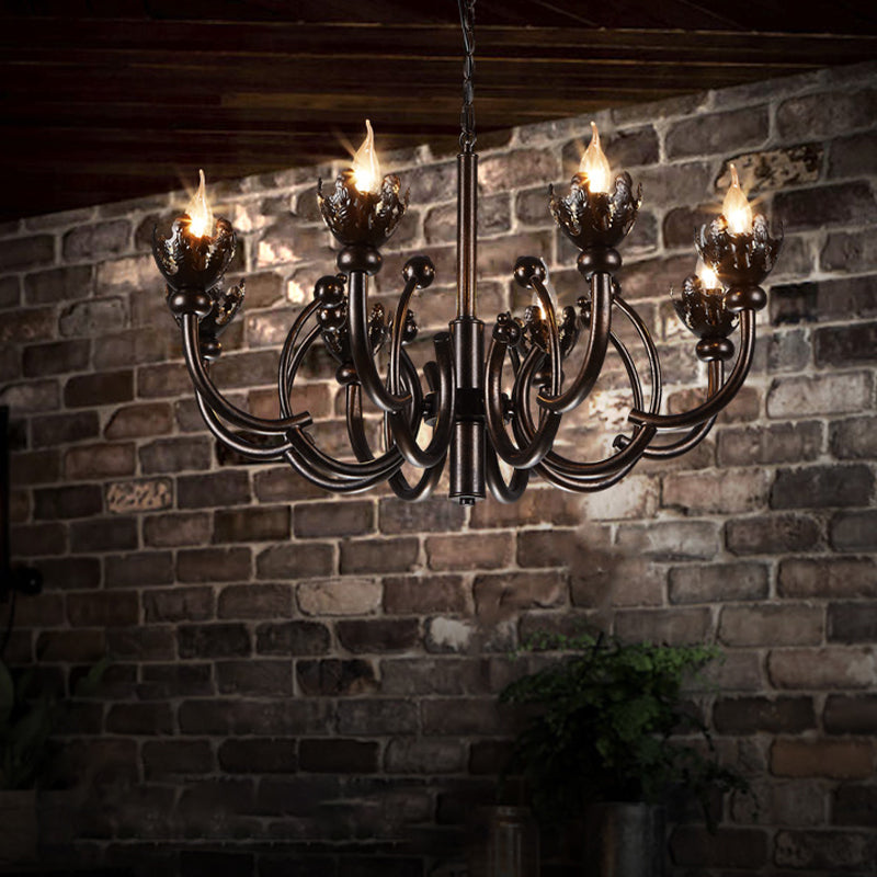 Height Adjustable Pendant Light Candle Industrial Rustic Metallic 8 Lights Chandelier Lamp Bronze Clearhalo 'Cast Iron' 'Ceiling Lights' 'Chandeliers' 'Industrial Chandeliers' 'Industrial' 'Metal' 'Middle Century Chandeliers' 'Rustic Chandeliers' 'Tiffany' Lighting' 140418