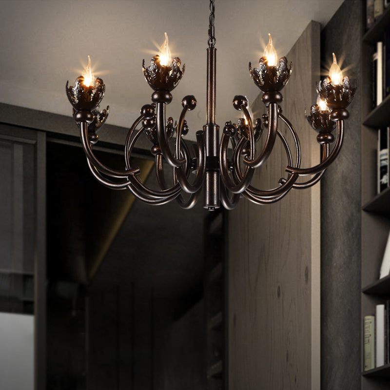 Height Adjustable Pendant Light Candle Industrial Rustic Metallic 8 Lights Chandelier Lamp Clearhalo 'Cast Iron' 'Ceiling Lights' 'Chandeliers' 'Industrial Chandeliers' 'Industrial' 'Metal' 'Middle Century Chandeliers' 'Rustic Chandeliers' 'Tiffany' Lighting' 140419