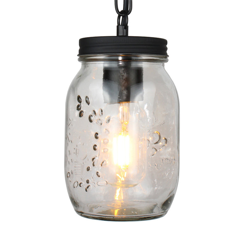 Modern Mason Jar Hanging Ceiling Light 1 Light Clear Glass Pendant Lighting in Black Clearhalo 'Ceiling Lights' 'Glass shade' 'Glass' 'Industrial Pendants' 'Industrial' 'Middle Century Pendants' 'Pendant Lights' 'Pendants' 'Tiffany' Lighting' 140436