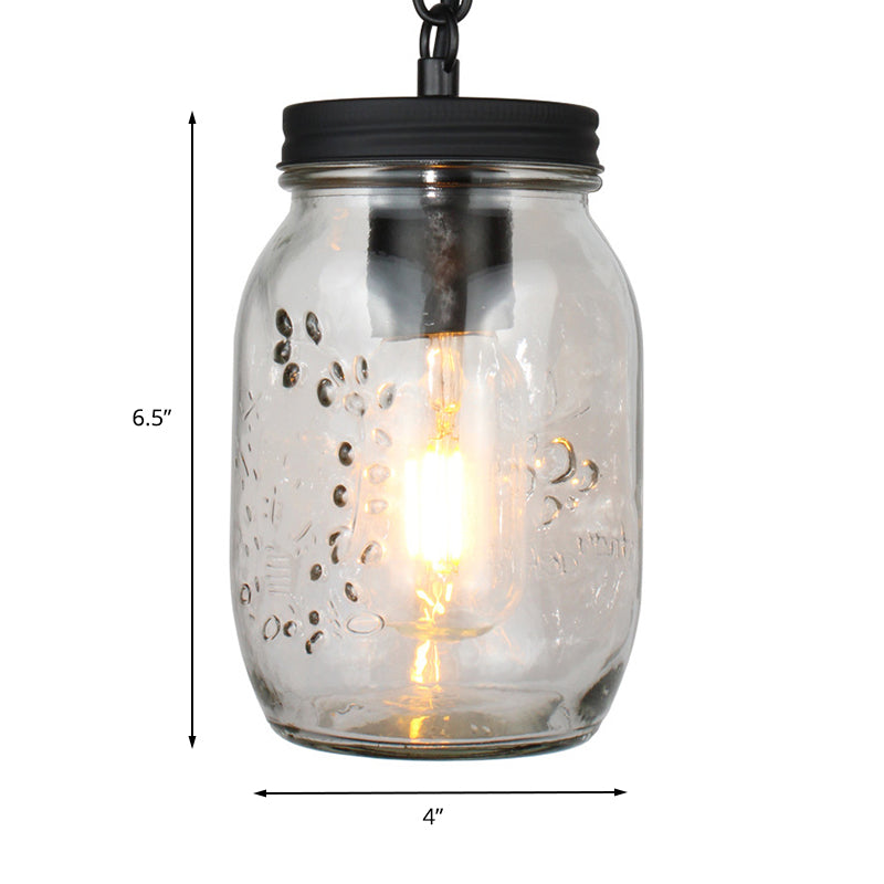 Modern Mason Jar Hanging Ceiling Light 1 Light Clear Glass Pendant Lighting in Black Clearhalo 'Ceiling Lights' 'Glass shade' 'Glass' 'Industrial Pendants' 'Industrial' 'Middle Century Pendants' 'Pendant Lights' 'Pendants' 'Tiffany' Lighting' 140437