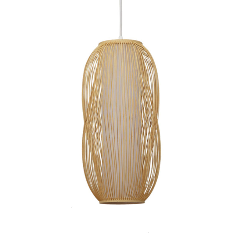 Beige Woven Shade Hanging Pendant Light Modernism 1 Light Bamboo Pendant Lighting for Living Room, 7.5