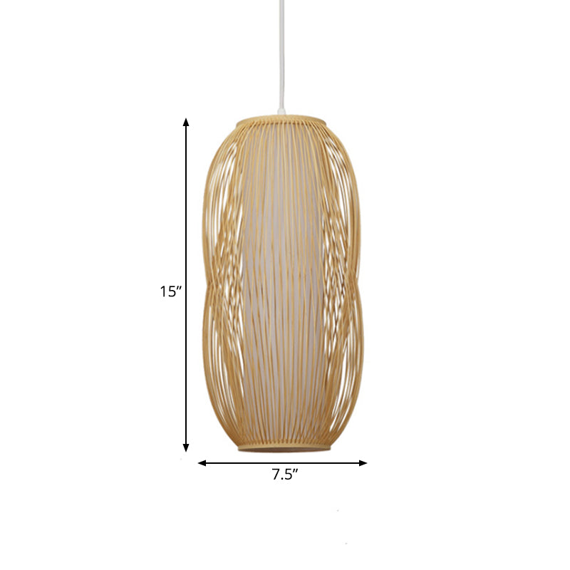 Beige Woven Shade Hanging Pendant Light Modernism 1 Light Bamboo Pendant Lighting for Living Room, 7.5