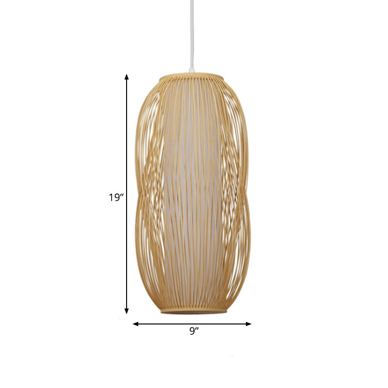 Beige Woven Shade Hanging Pendant Light Modernism 1 Light Bamboo Pendant Lighting for Living Room, 7.5