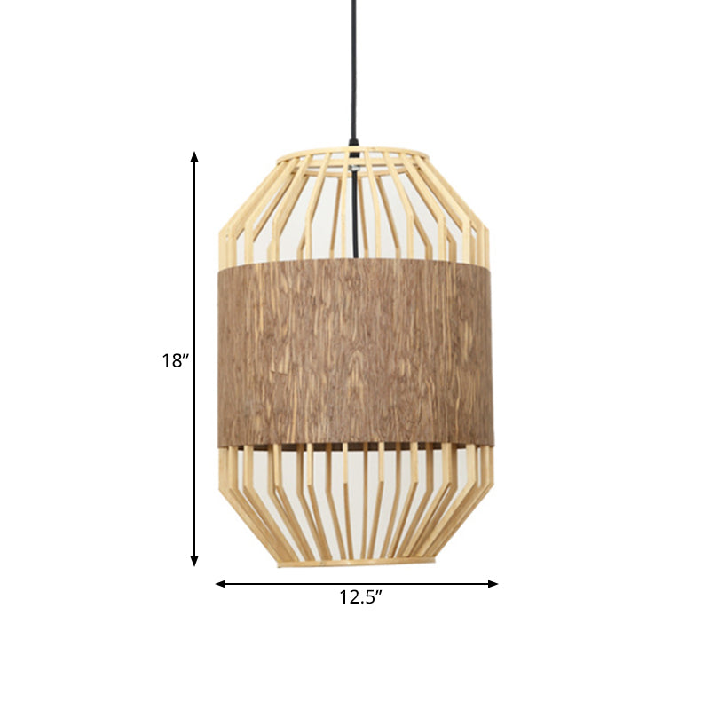 Countryside Cylindrical Ceiling Lighting Bamboo and Wood 1 Bulb Beige Pendant Lamp for Dining Table Clearhalo 'Ceiling Lights' 'Pendant Lights' 'Pendants' Lighting' 140700