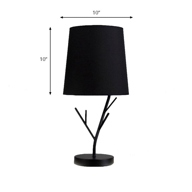 Contemporary Tapered Task Light Fabric 1 Light Reading Book Light in White/Black with Branch Base Clearhalo 'Lamps' 'Table Lamps' Lighting' 140799