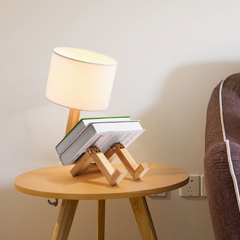 Modernism LED Desk Light with Fabric Shade Beige Drum Small Desk Lamp for Bedroom Clearhalo 'Lamps' 'Table Lamps' Lighting' 140861