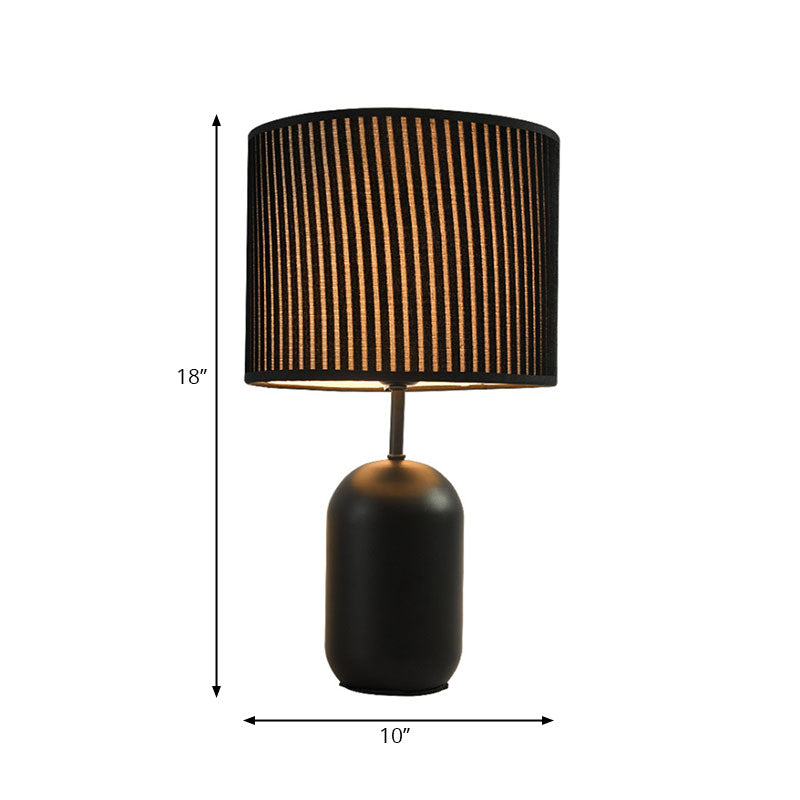 White/Black Single Drum Study Lamp Modernism Fabric LED Reading Light for Bedroom Clearhalo 'Lamps' 'Table Lamps' Lighting' 140868