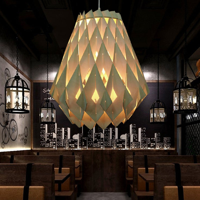 Modern Geometric Pendant Lamp Wooden 1 Light Restaurant Hanging Lamp in Natural Wood Clearhalo 'Ceiling Lights' 'Pendant Lights' 'Pendants' Lighting' 140901