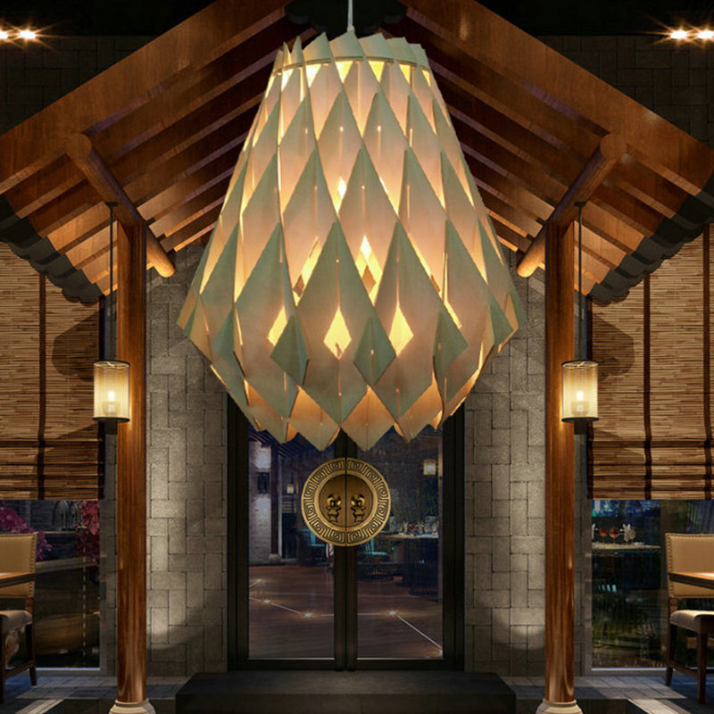 Modern Geometric Pendant Lamp Wooden 1 Light Restaurant Hanging Lamp in Natural Wood Clearhalo 'Ceiling Lights' 'Pendant Lights' 'Pendants' Lighting' 140902