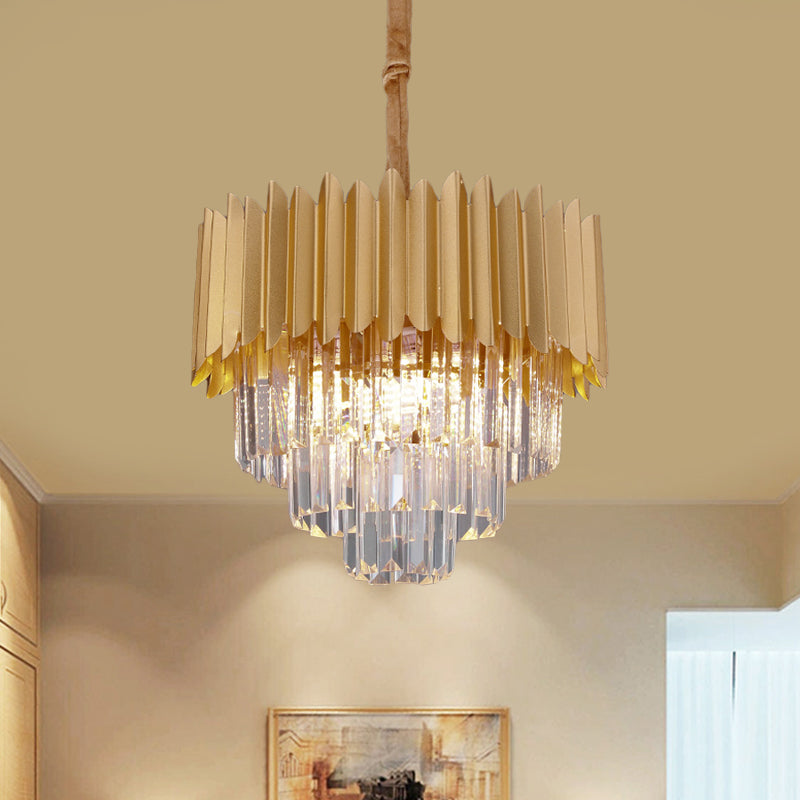 Taper Faceted Crystal Rectangle Hanging Lamp Contemporary 4/8 Bulbs Parlor Chandelier Light in Gold, 16