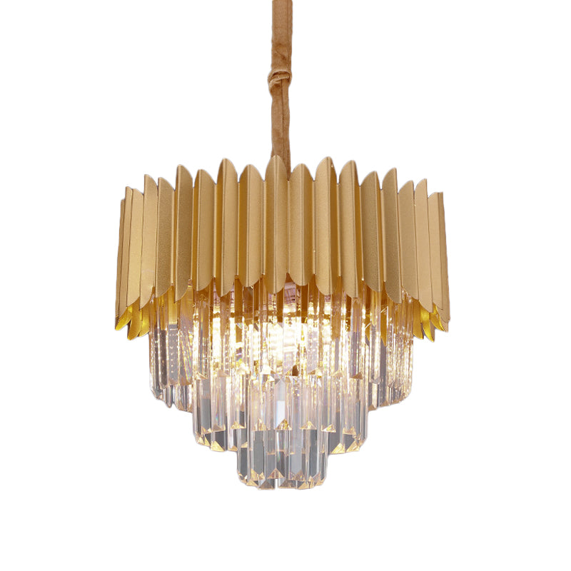 Taper Faceted Crystal Rectangle Hanging Lamp Contemporary 4/8 Bulbs Parlor Chandelier Light in Gold, 16