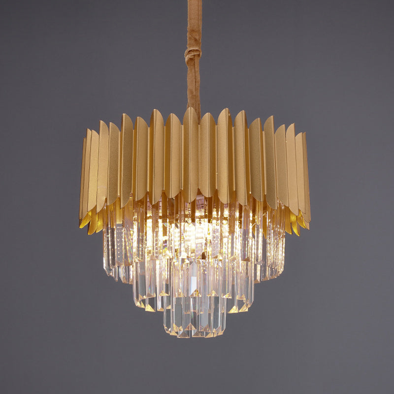 Taper Faceted Crystal Rectangle Hanging Lamp Contemporary 4/8 Bulbs Parlor Chandelier Light in Gold, 16