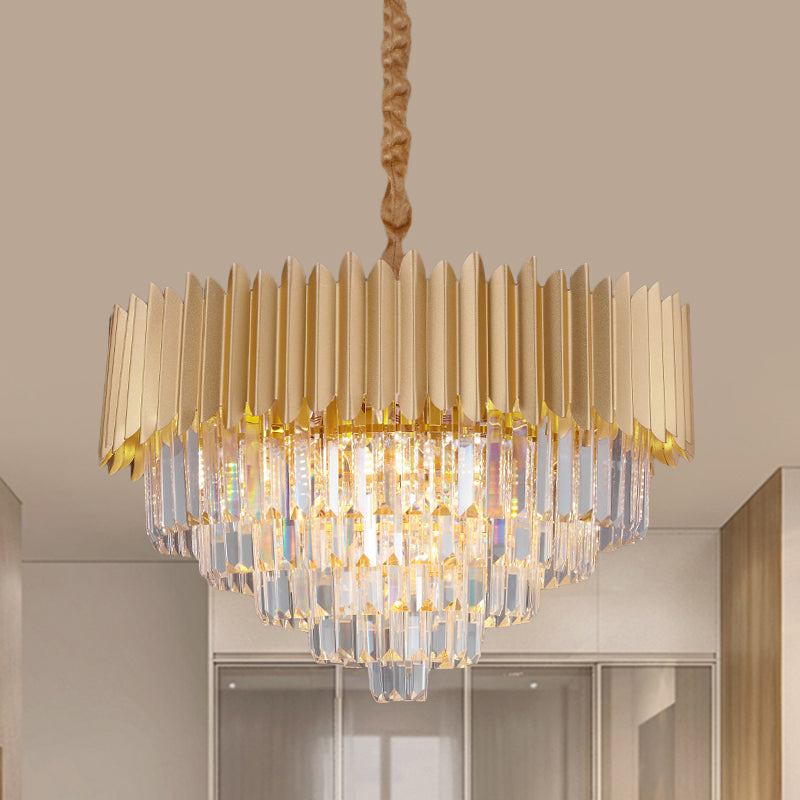 Taper Faceted Crystal Rectangle Hanging Lamp Contemporary 4/8 Bulbs Parlor Chandelier Light in Gold, 16