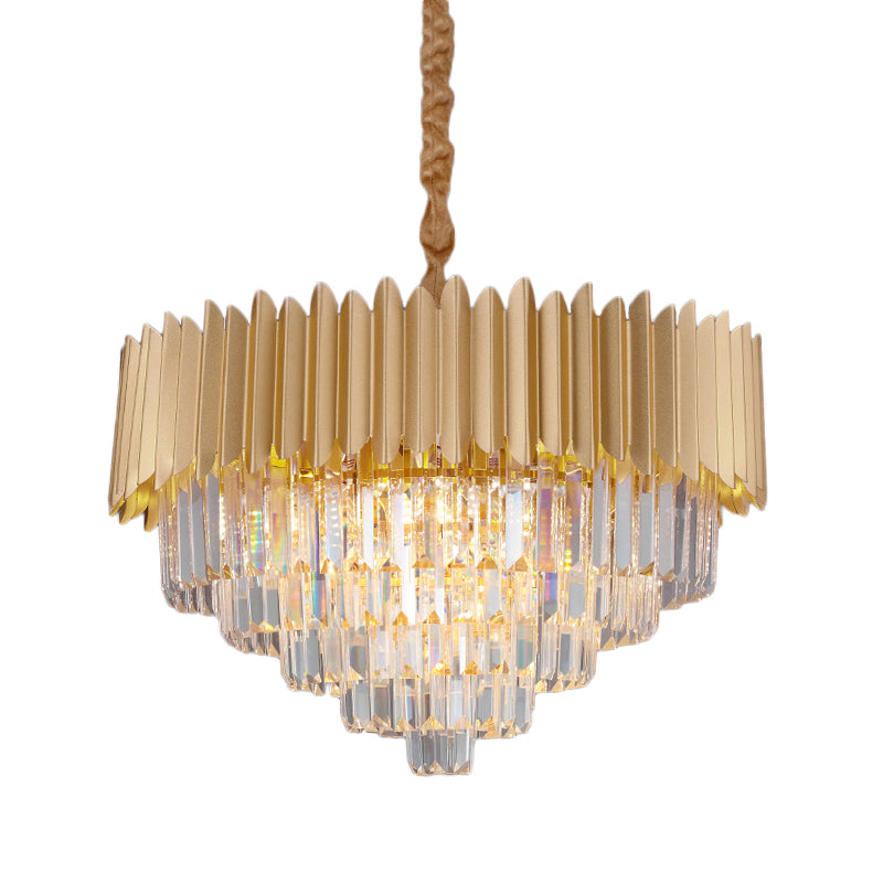 Taper Faceted Crystal Rectangle Hanging Lamp Contemporary 4/8 Bulbs Parlor Chandelier Light in Gold, 16