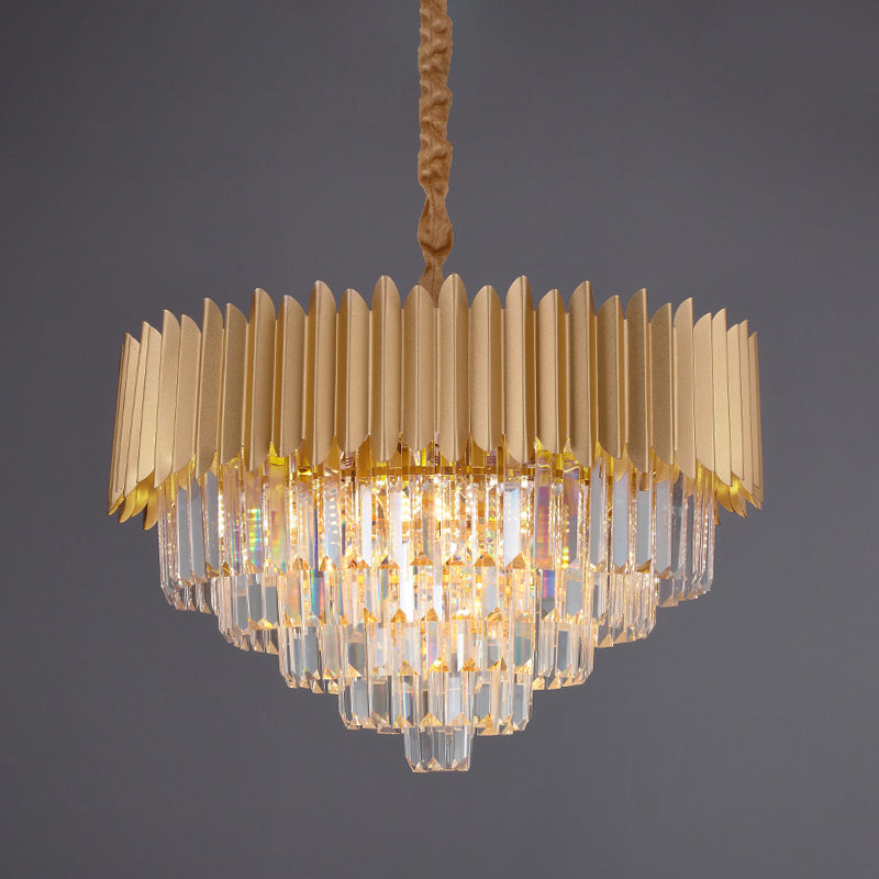 Taper Faceted Crystal Rectangle Hanging Lamp Contemporary 4/8 Bulbs Parlor Chandelier Light in Gold, 16