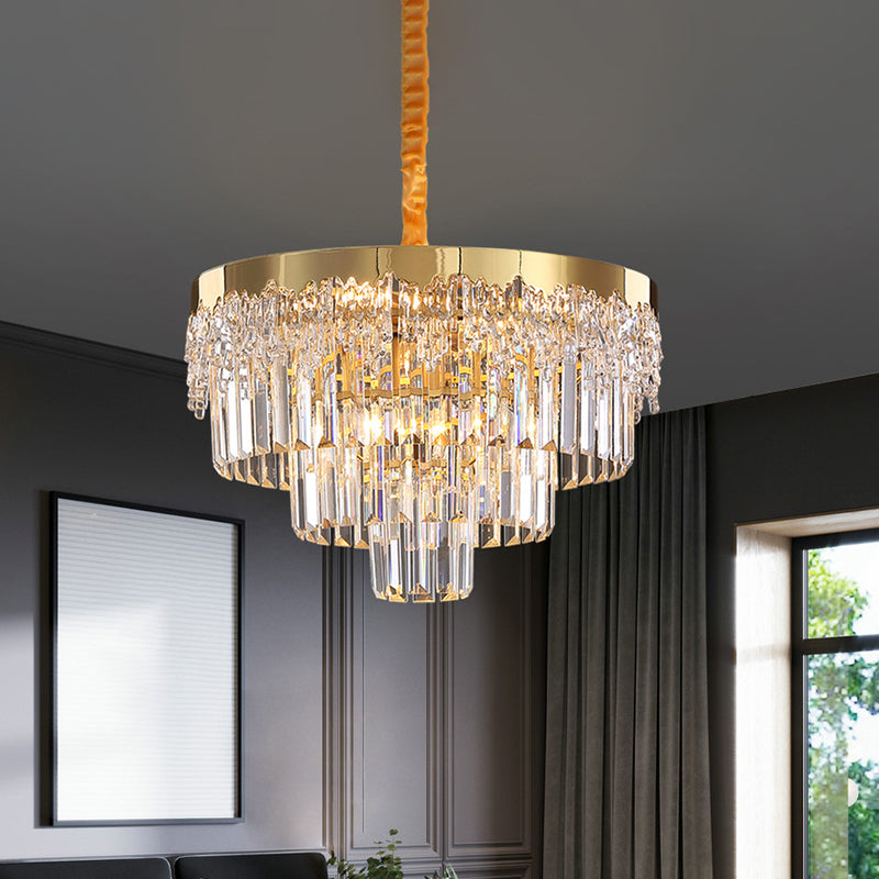 Gold Finish 6/10 Bulbs Chandelier Modern Clear Crystal Blocks Tapered Suspension Lighting, 19