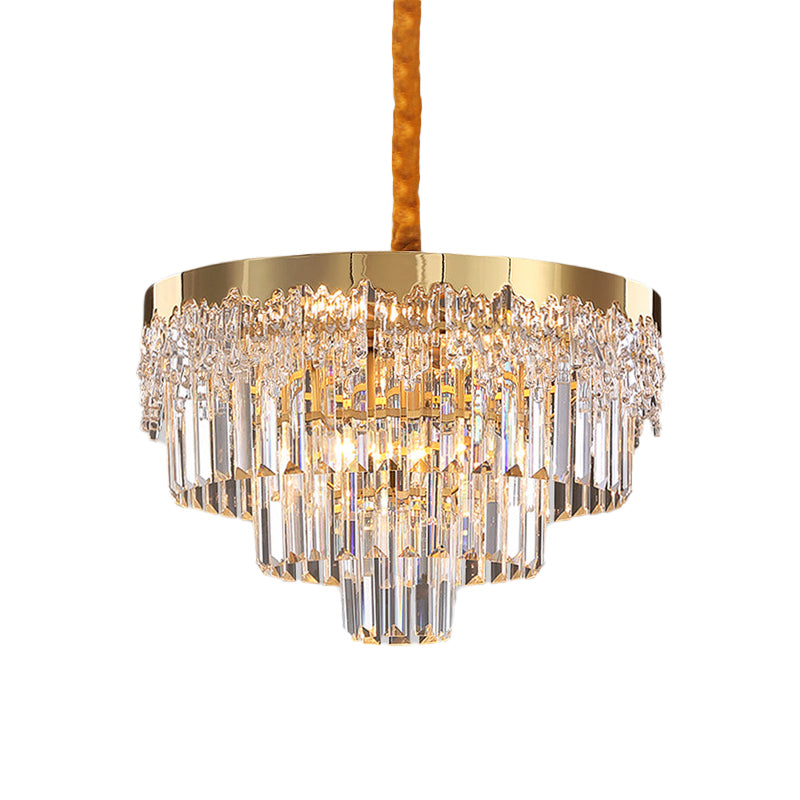 Gold Finish 6/10 Bulbs Chandelier Modern Clear Crystal Blocks Tapered Suspension Lighting, 19