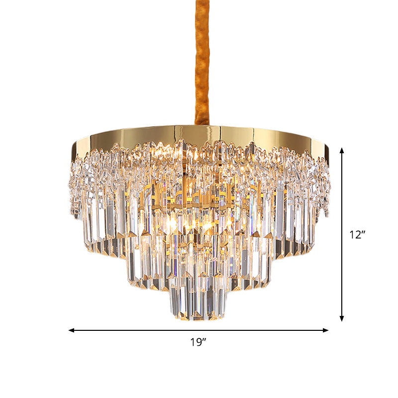 Gold Finish 6/10 Bulbs Chandelier Modern Clear Crystal Blocks Tapered Suspension Lighting, 19