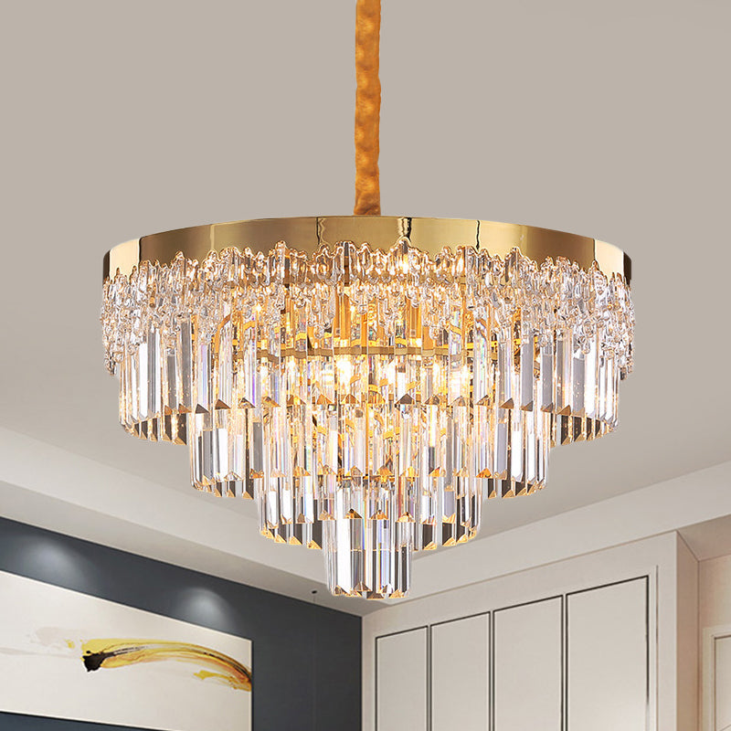 Gold Finish 6/10 Bulbs Chandelier Modern Clear Crystal Blocks Tapered Suspension Lighting, 19