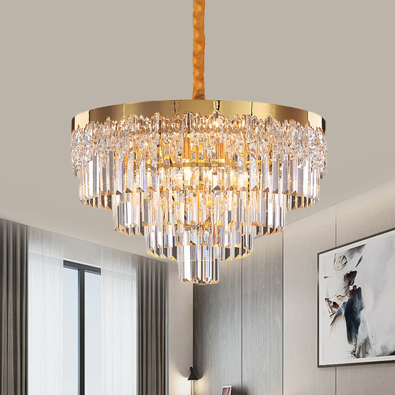 Gold Finish 6/10 Bulbs Chandelier Modern Clear Crystal Blocks Tapered Suspension Lighting, 19