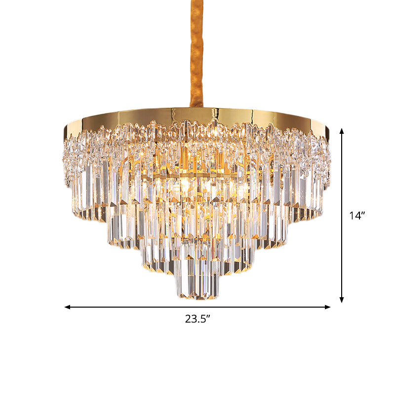 Gold Finish 6/10 Bulbs Chandelier Modern Clear Crystal Blocks Tapered Suspension Lighting, 19