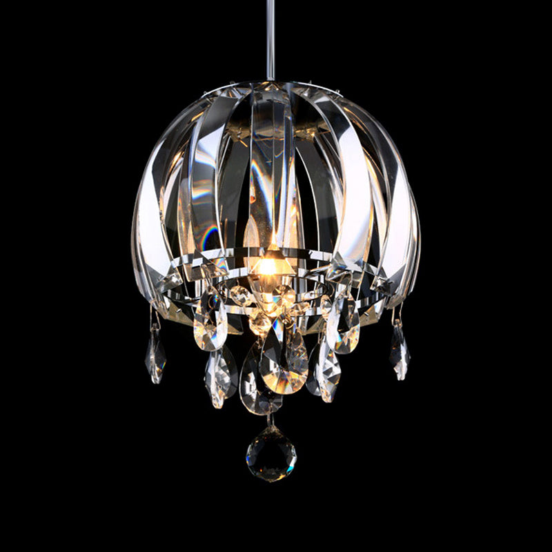 Jellyfish Clear Crystal Petals Mini Pendant Modern 1 Head Dinning Hall Hanging Light with Droplets Clearhalo 'Ceiling Lights' 'Modern Pendants' 'Modern' 'Pendant Lights' 'Pendants' Lighting' 1409406