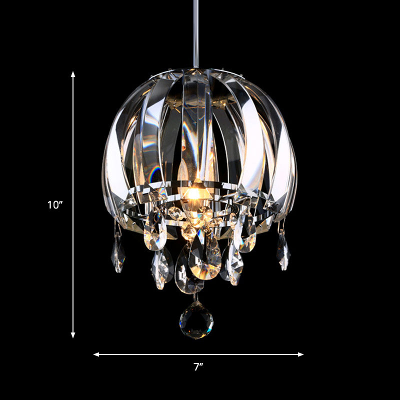 Jellyfish Clear Crystal Petals Mini Pendant Modern 1 Head Dinning Hall Hanging Light with Droplets Clearhalo 'Ceiling Lights' 'Modern Pendants' 'Modern' 'Pendant Lights' 'Pendants' Lighting' 1409407