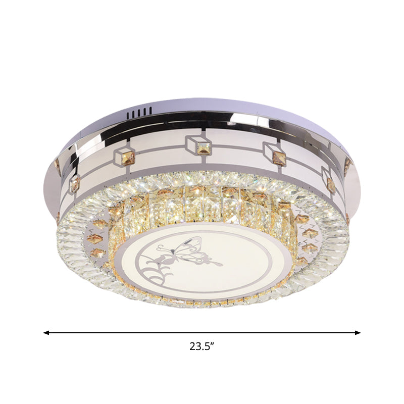 Stainless-Steel LED Ceiling Mount Contemporary Clear Crystal Blocks Round Flush Lighting Fixture Clearhalo 'Ceiling Lights' 'Close To Ceiling Lights' 'Close to ceiling' 'Flush mount' Lighting' 1409419