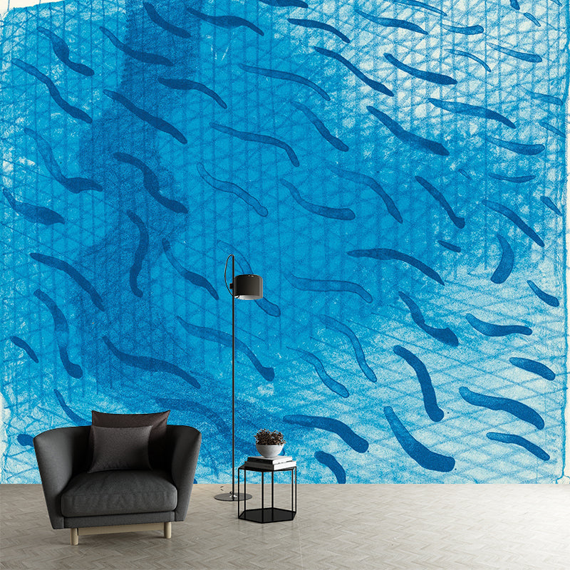 Art Swimming Pool Fish Murals Blue David Hockney Painting Wall Decor for Bedroom Blue Clearhalo 'Wall Decor' 'Wall Mural' 1409481