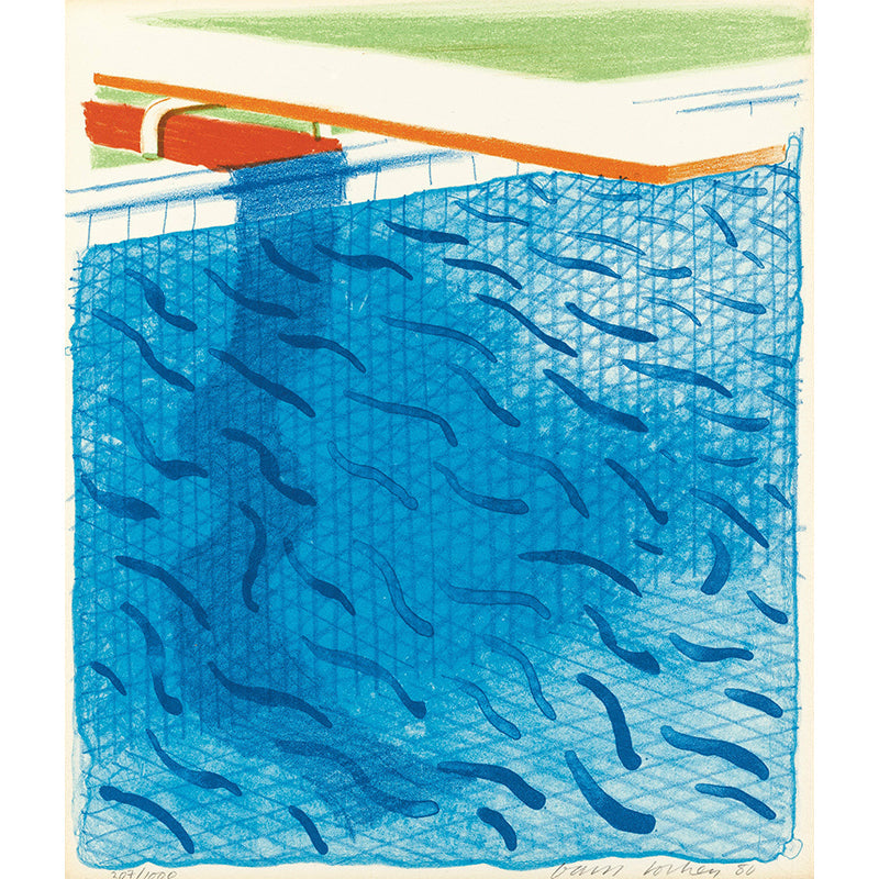 Art Swimming Pool Fish Murals Blue David Hockney Painting Wall Decor for Bedroom Clearhalo 'Wall Decor' 'Wall Mural' 1409484