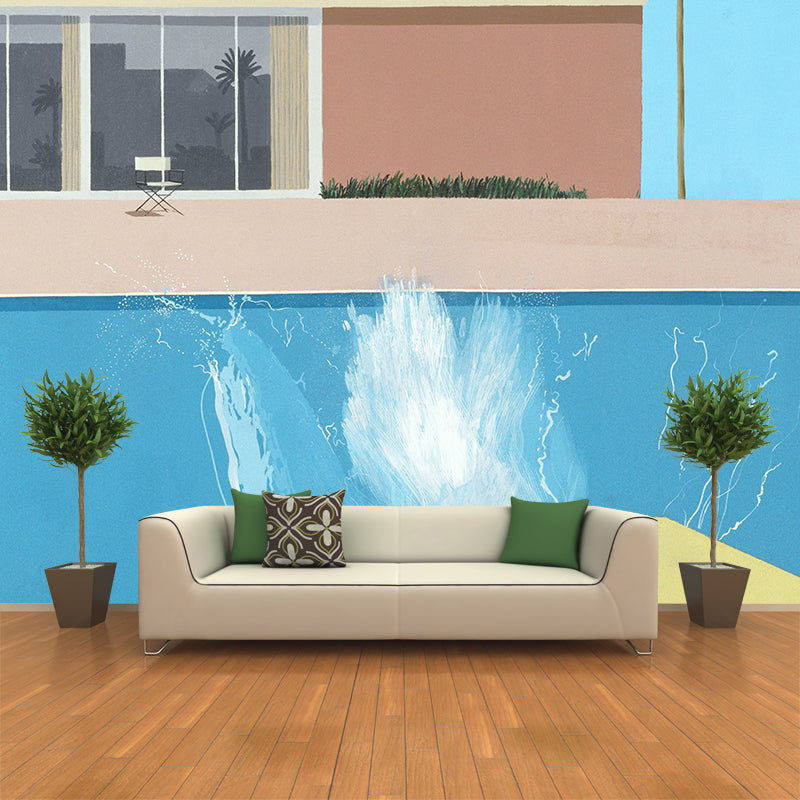 Custom Illustration Artistic Murals with A Bigger Splash Painting in Blue and Brown Clearhalo 'Wall Decor' 'Wall Mural' 1409497