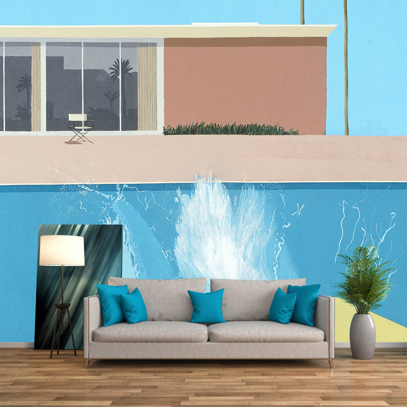 Custom Illustration Artistic Murals with A Bigger Splash Painting in Blue and Brown Clearhalo 'Wall Decor' 'Wall Mural' 1409498