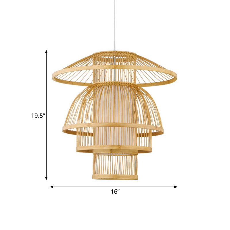 Tiered Dining Room Pendant Lighting Bamboo 1-Light Asian Stylish Hanging Lamp in Beige Clearhalo 'Ceiling Lights' 'Pendant Lights' 'Pendants' Lighting' 140952