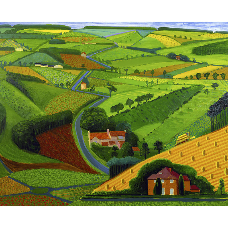 Village Landscape Overview Murals in Yellow-Green Modern Art Wall Decor for Living Room Clearhalo 'Wall Decor' 'Wall Mural' 1409534