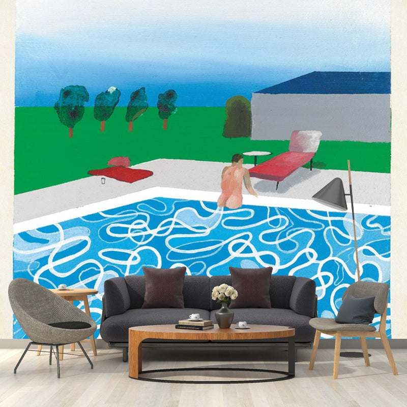 Blue-Green Pop Art Mural Decal Full-Size Pool Painting Wall Covering for Bedroom Blue-Green Clearhalo 'Wall Decor' 'Wall Mural' 1409551