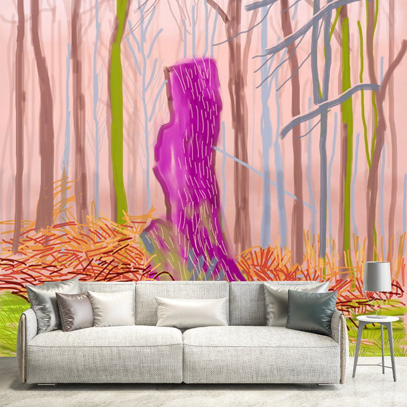 Bare Trees Wall Paper Murals Pop Art Washable Living Room Wall Covering, Made to Measure Hot Pink-Blue-Green Clearhalo 'Wall Decor' 'Wall Mural' 1409646