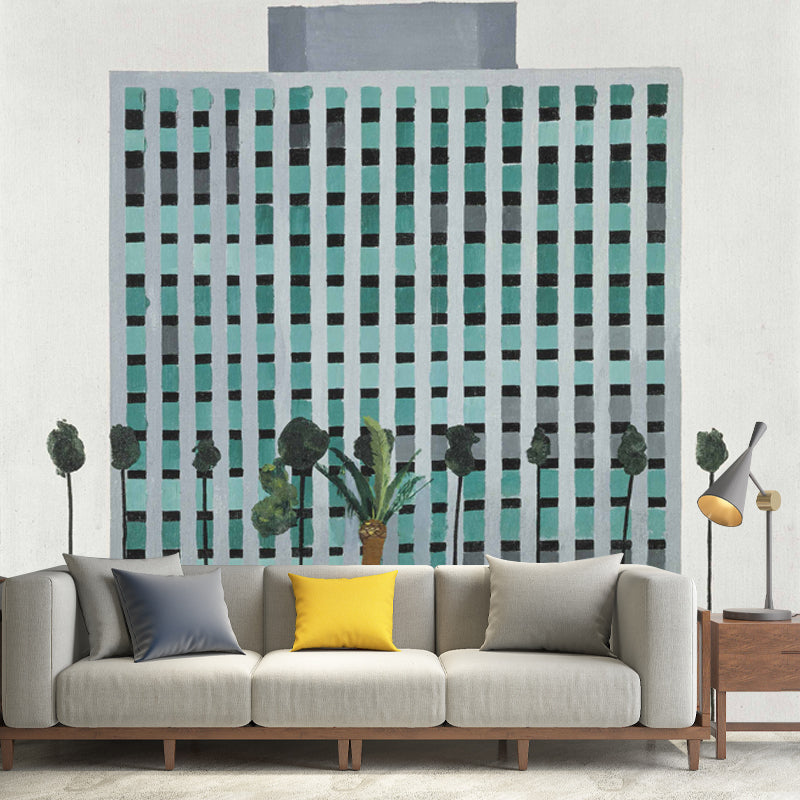 Office Building Wall Covering Murals Modern Art Non-Woven Wall Decor in Blue-Green Blue-Green Clearhalo 'Wall Decor' 'Wall Mural' 1409691