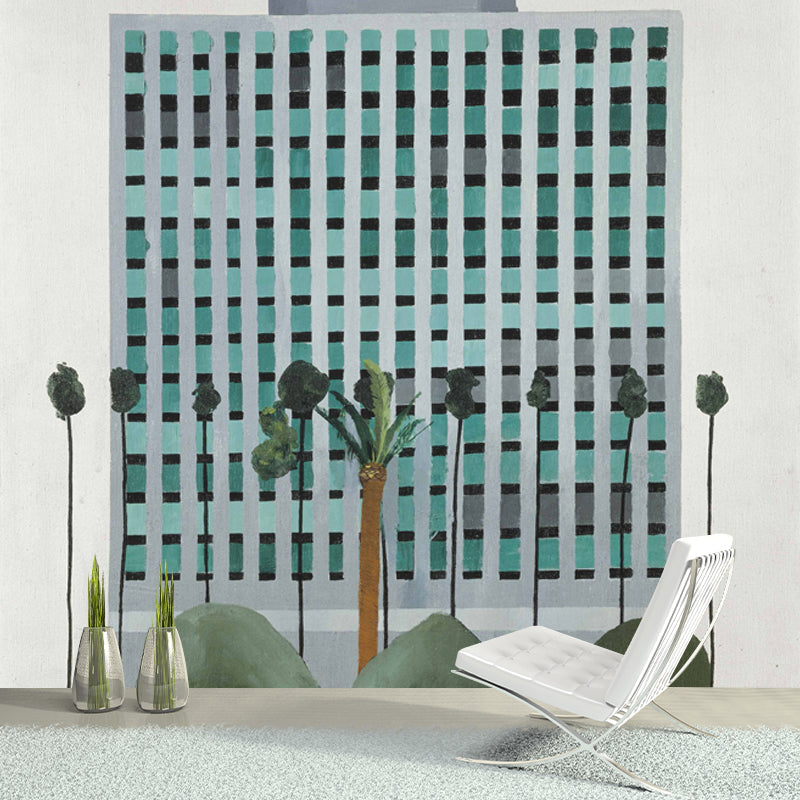 Office Building Wall Covering Murals Modern Art Non-Woven Wall Decor in Blue-Green Clearhalo 'Wall Decor' 'Wall Mural' 1409693