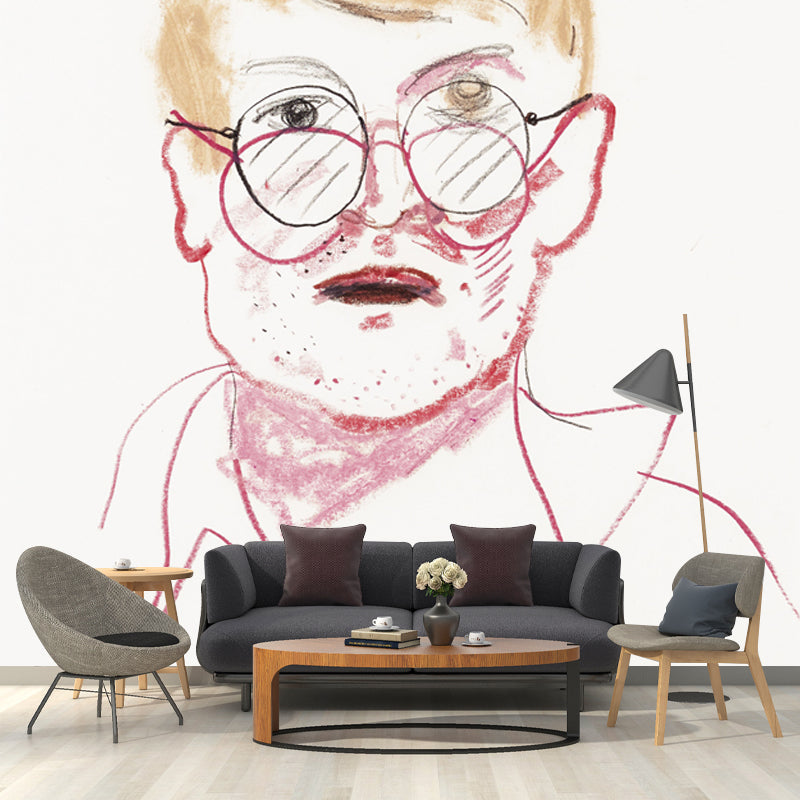 Full Size Man Portrait Murals Yellow-Red Non-Woven Cloth Wall Art, Waterproof, Custom Printed Yellow-Red Clearhalo 'Wall Decor' 'Wall Mural' 1409756