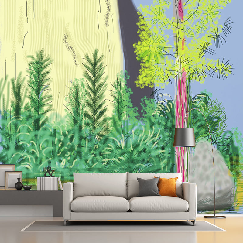 Pop Art Yosemite Suite Murals Yellow-Green Scenery Painting Wall Decor for Bedroom Clearhalo 'Wall Decor' 'Wall Mural' 1409768