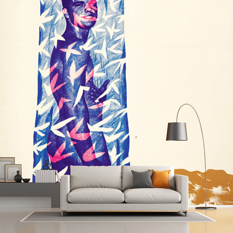 Custom Illustration Artistry Murals with Cleanliness is Next to Godliness Painting Painting, Blue-Purple-Yellow Blue-Purple-Yellow Clearhalo 'Wall Decor' 'Wall Mural' 1409776