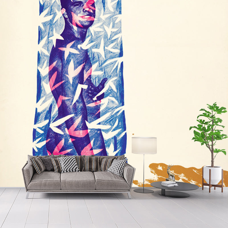 Custom Illustration Artistry Murals with Cleanliness is Next to Godliness Painting Painting, Blue-Purple-Yellow Clearhalo 'Wall Decor' 'Wall Mural' 1409777