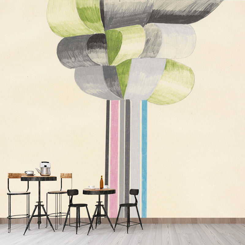 Illustration Ribbon Wall Murals Custom Size Wall Art for Living Room, Made to Measure Grey-Yellow-Green Clearhalo 'Wall Decor' 'Wall Mural' 1409786