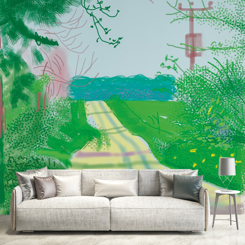 Modern Art Spring Path Mural in Yellow-Green Washable Wall Decor for Home Gallery Yellow-Green Clearhalo 'Wall Decor' 'Wall Mural' 1409791