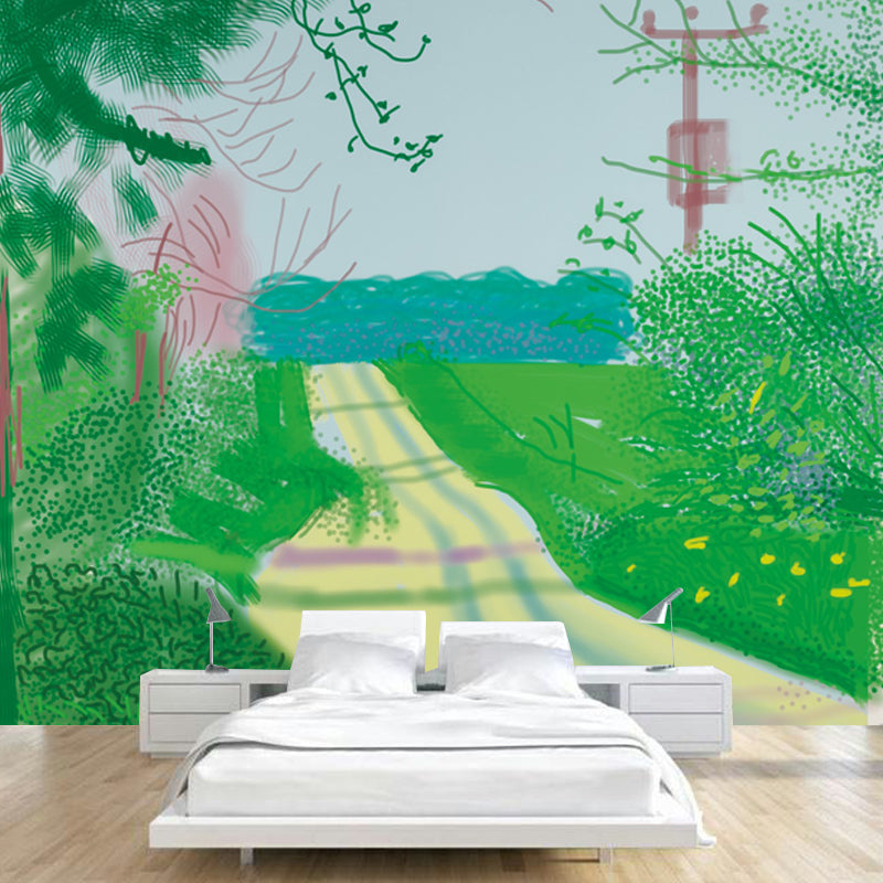 Modern Art Spring Path Mural in Yellow-Green Washable Wall Decor for Home Gallery Clearhalo 'Wall Decor' 'Wall Mural' 1409792